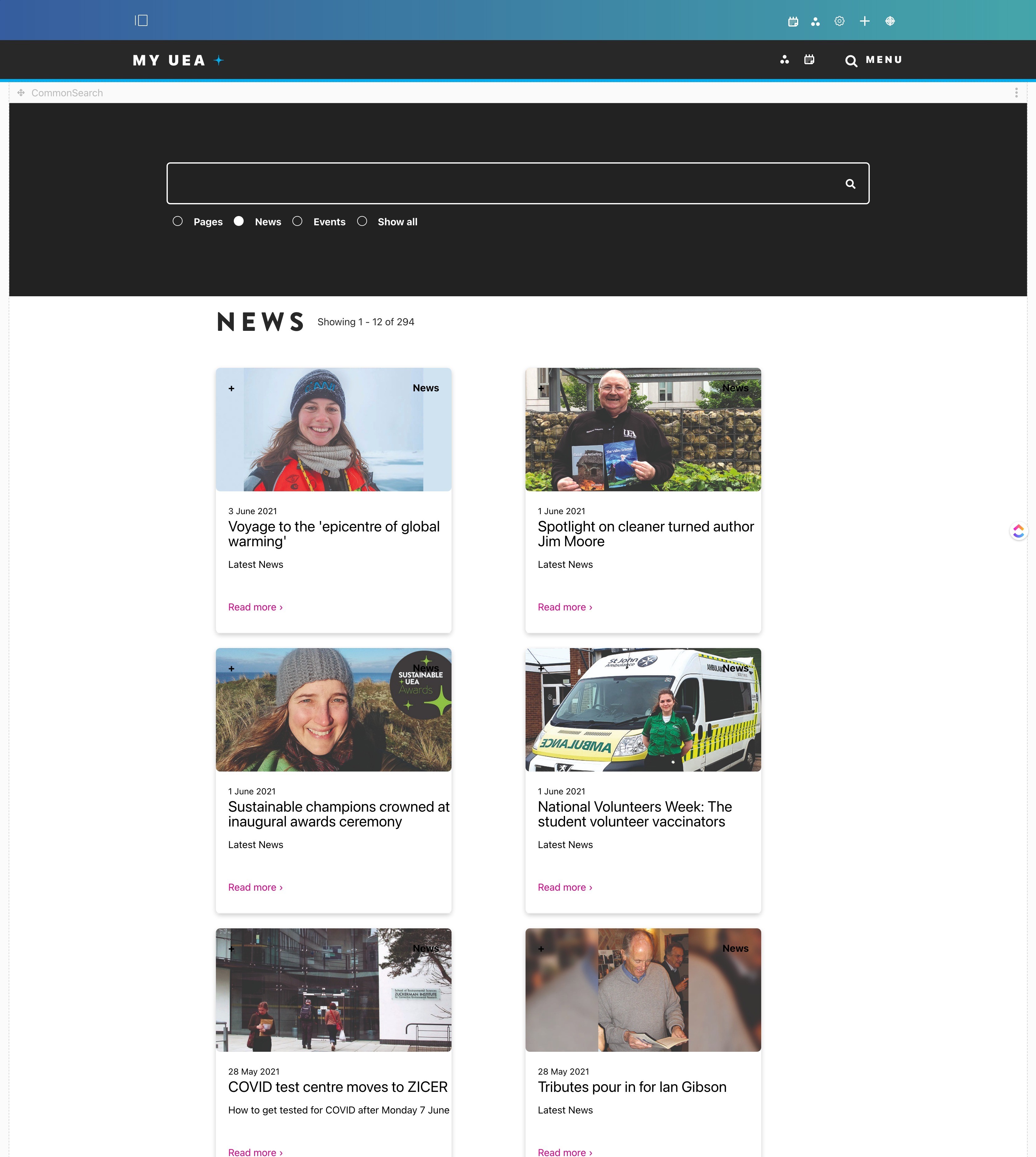 Screenshot des Studentenportals myUAE der University of East Anglia