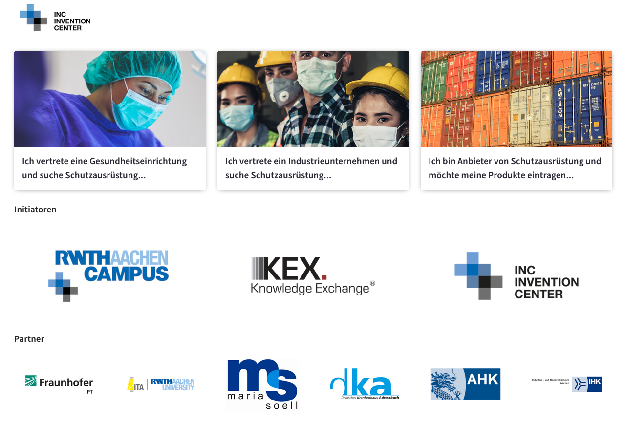 Die Plattform corona.kex.net Plattform zur Erfassung der Bedarfe von Versorgungseinrichtungen.
